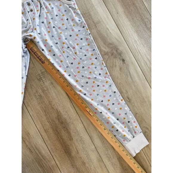 Cuddle Duds XS Gray Hearts Pajama Set Soft Ribbed Henley Joggers Pockets - Picture 15 of 16